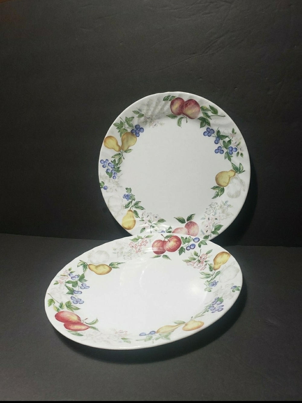 Vintage Set of 2 CORELLE "Chutney Fruit" Fluted Dinner Plates (REPLACEMENT)